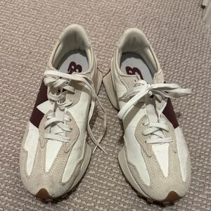 New Blance White and Beige Sneakers with Burgundy Accent